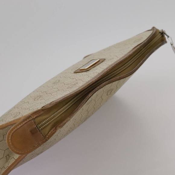 Christian Dior Honeycomb Canvas Clutch Bag PVC Leather Beige Auth bs20832